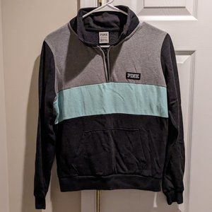 PINK Gray Teal Half Zip Sweatshirt Size S